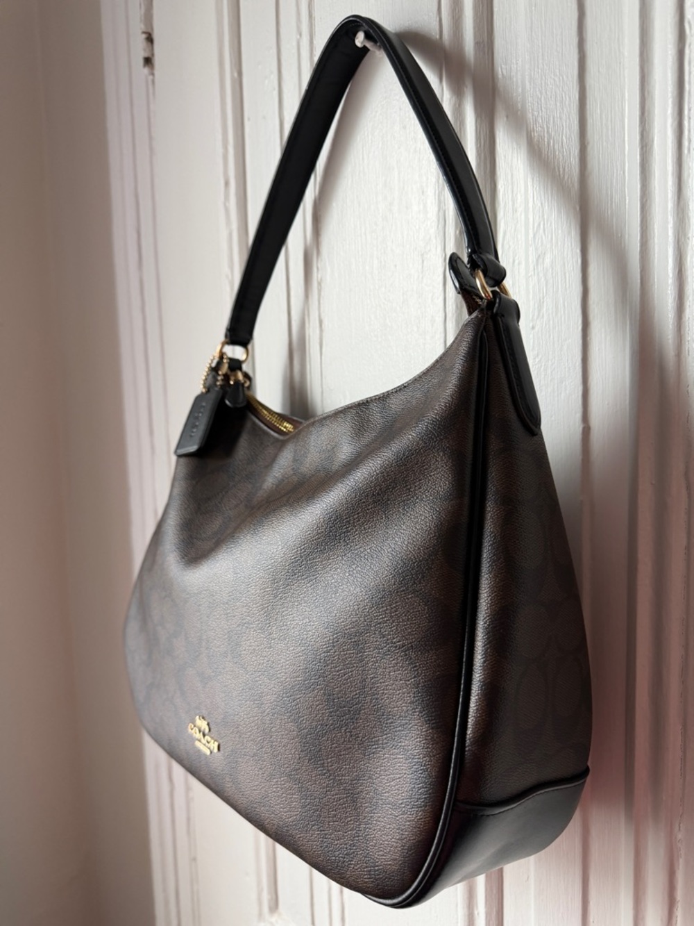 Coach Brown/Black Signature Canvas Hobo Shoulder Bag - Picture 6 of 15